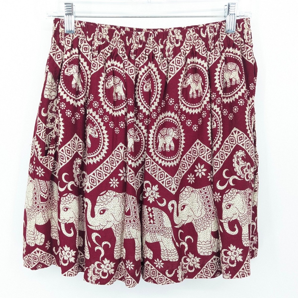 The‎ Elephant Pants Mini Skirt Womens XL Burgandy Pockets Bohemian Casual Travel